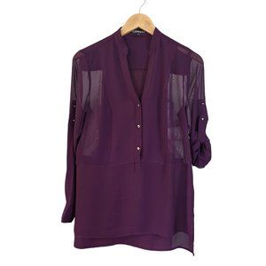 Express Dressy Plum Blouse Sheer Long Sleeve V-Neck Size Small SP